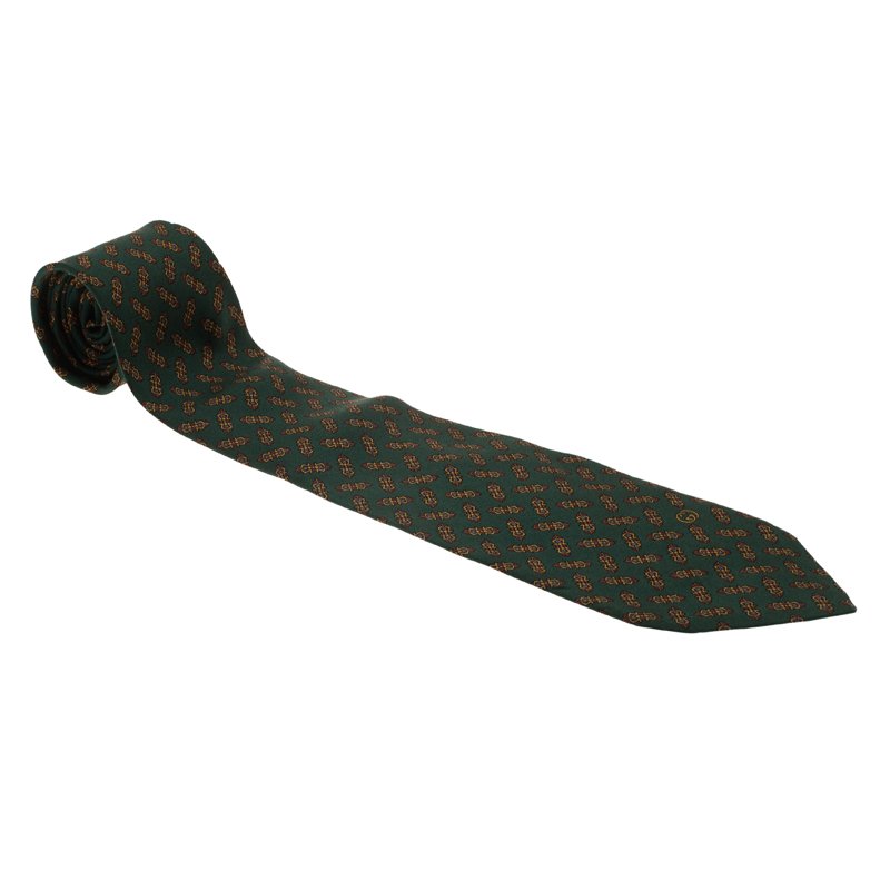 Gucci Green and Red Printed Silk Tie