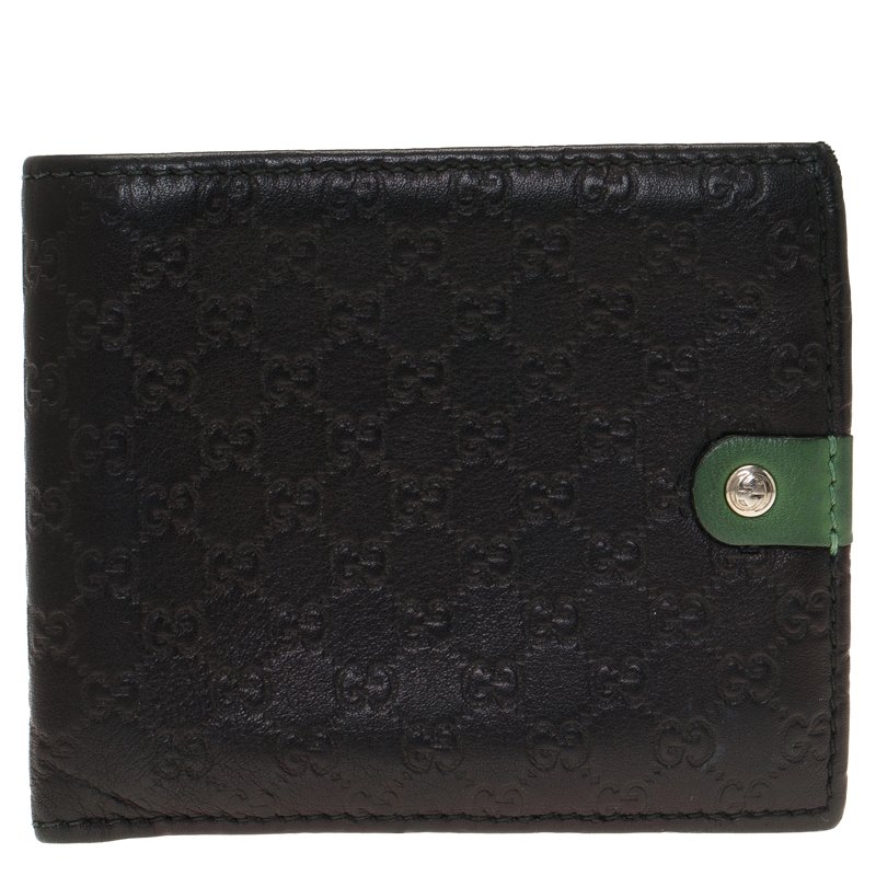 Pre Owned Gucci Black and Green Guccissima Leather Bi-Fold Wallet