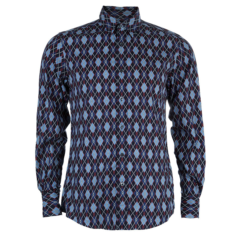 Gucci Men's Diagonal Link Fitted Cotton Shirt M