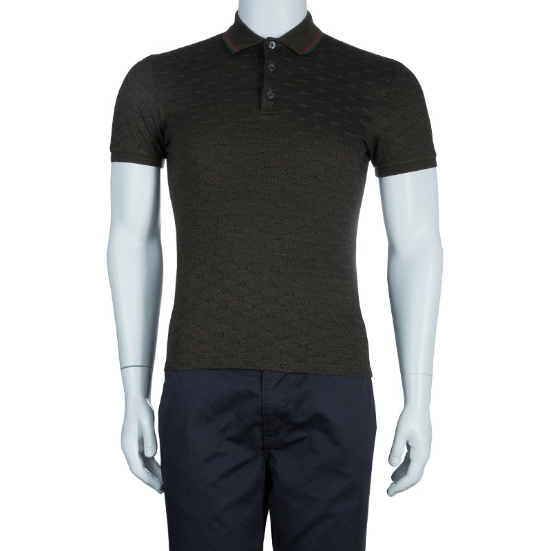 Gucci Men\u0027s Olive Green GG Polo Shirt S/M