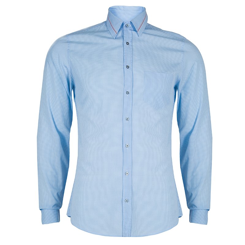 Pre Owned Gucci Blue Checked Long Sleeve Buttondown Slim Fit Cotton Shirt S