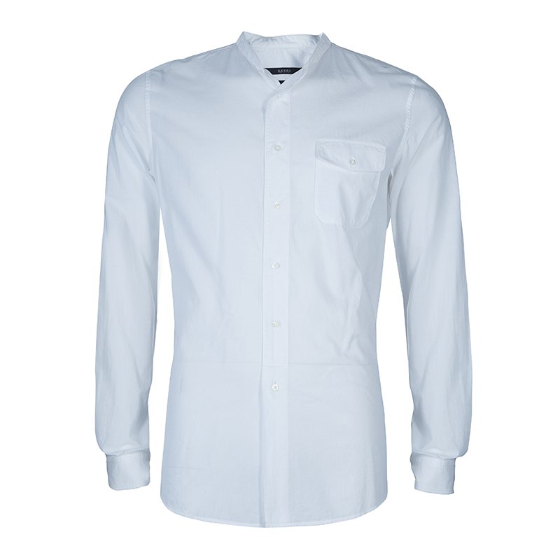 Gucci White Mandarin Collar Cotton Shirt L Gucci | The Luxury Closet
