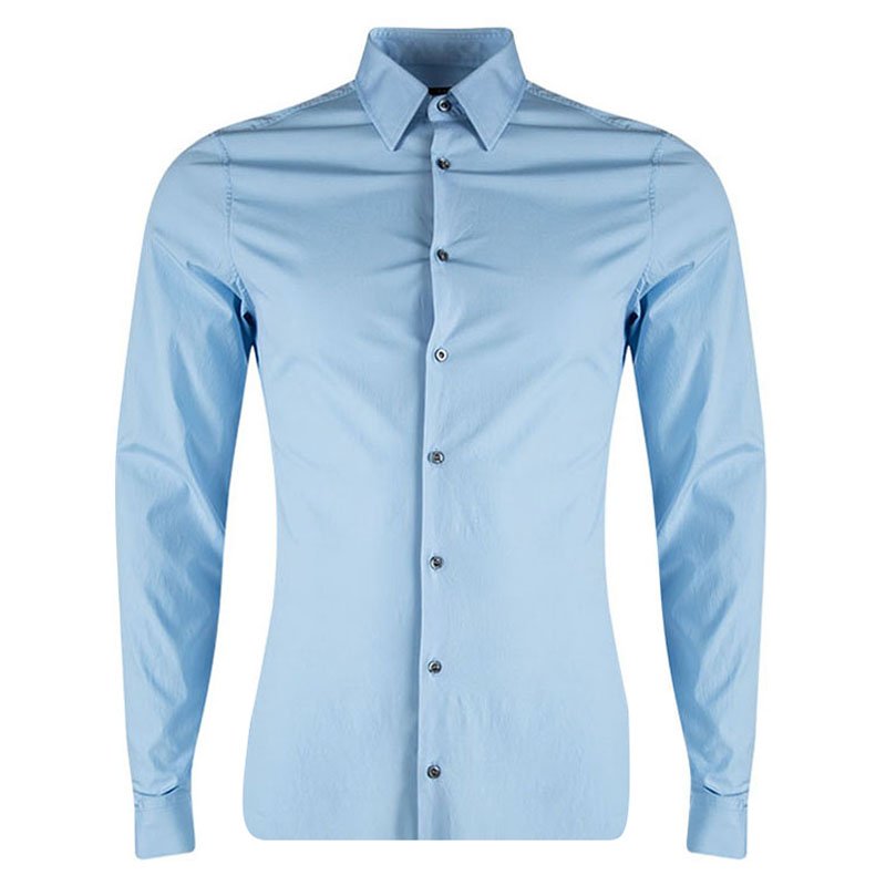 Gucci Blue Cotton Long Sleeve Slim Fit Shirt M/L