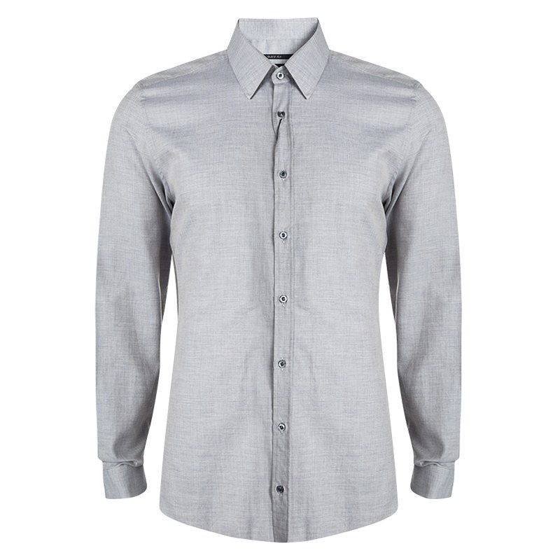 Gucci Grey Long Sleeve Button Front Slim Fit Shirt XL