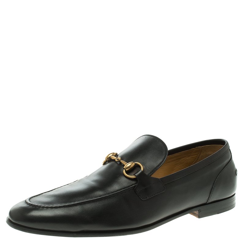 Gucci Black Leather Jordaan Horsebit Loafers Size 43