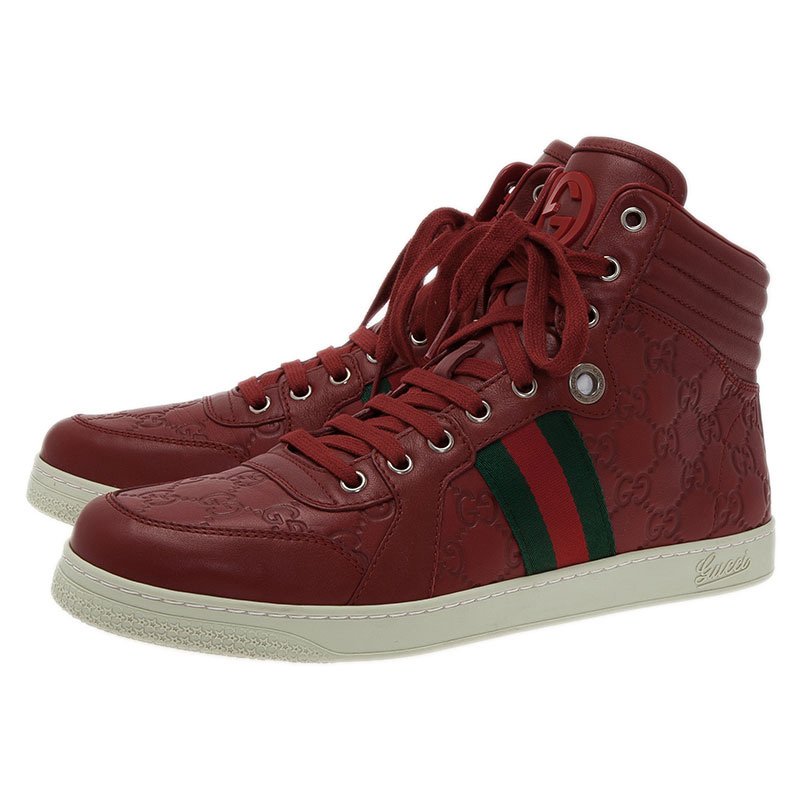 Frustration svar hjerte Gucci Red Guccissima Leather Web Detail High Top Sneakers Size 42.5 Gucci |  TLC
