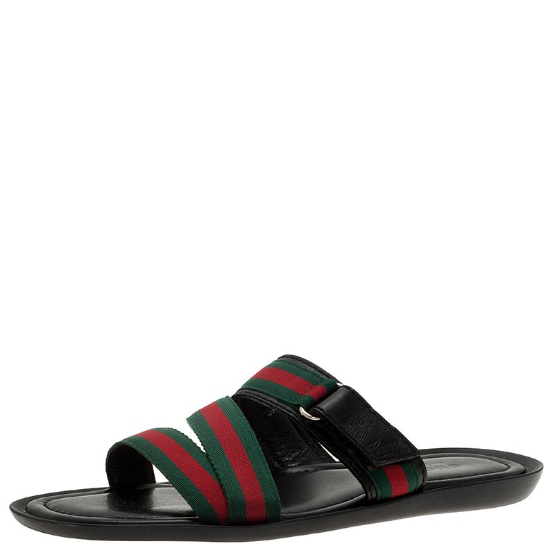 Gucci Web Detail and Leather Flat Sandals Size 42.5