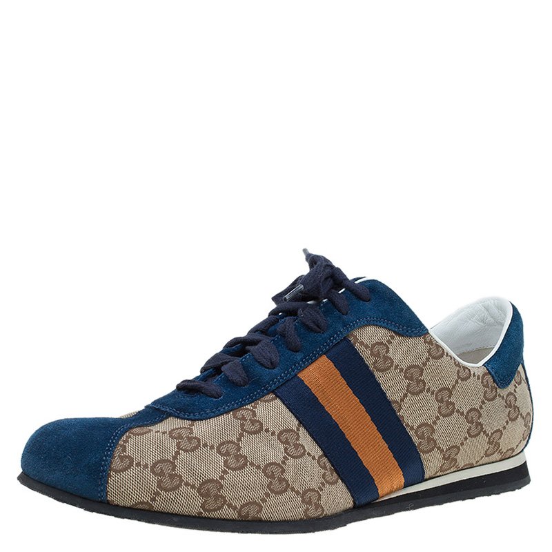 Gucci Two Tone GG Canvas and Suede Web Detail Sneakers Size 44
