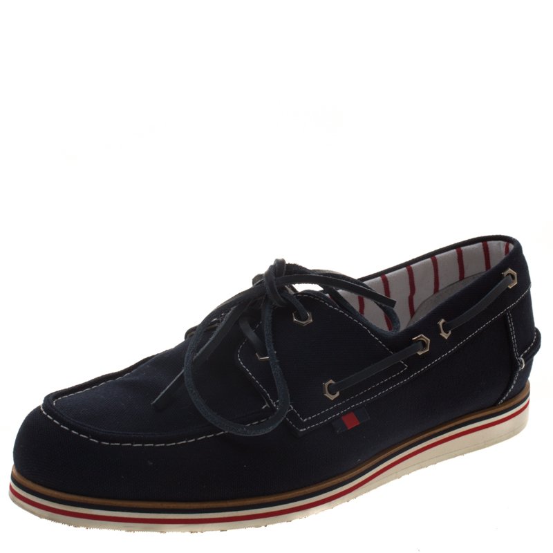 Pre Owned Gucci Blue Canvas Boat Loafers Size 43.5