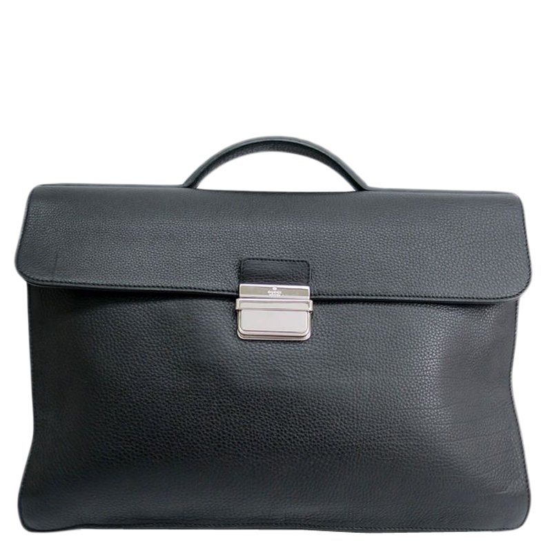 Gucci Black Pebbled Leather Portfolio Briefcase