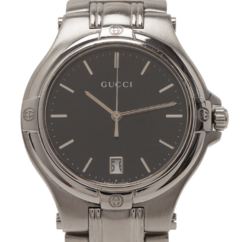 Gucci Black Stainless Steel 9040M Men's Wristwatch 35 mm