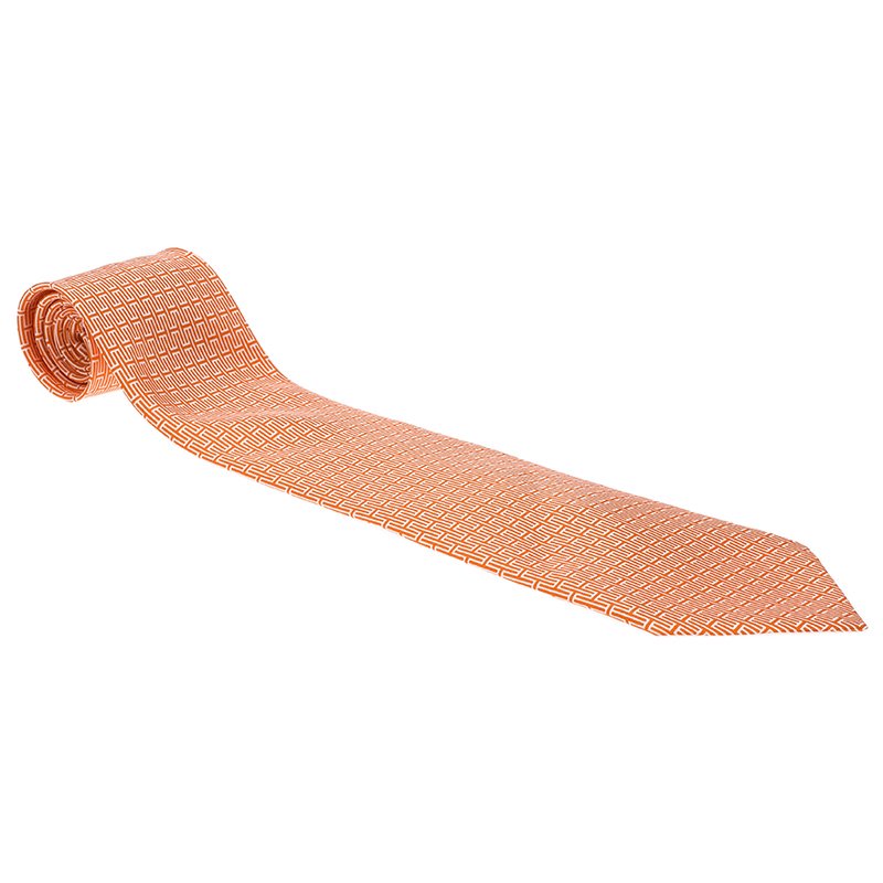 Pre Owned Hermes Orange Printed Silk Tie