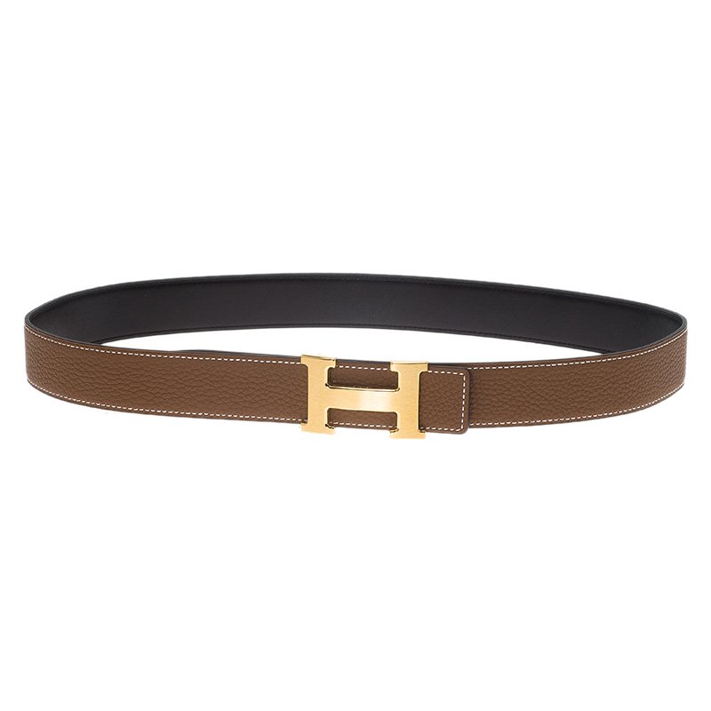 Hermes Black and Brown Leather H Buckle Reversible Belt 85 CM