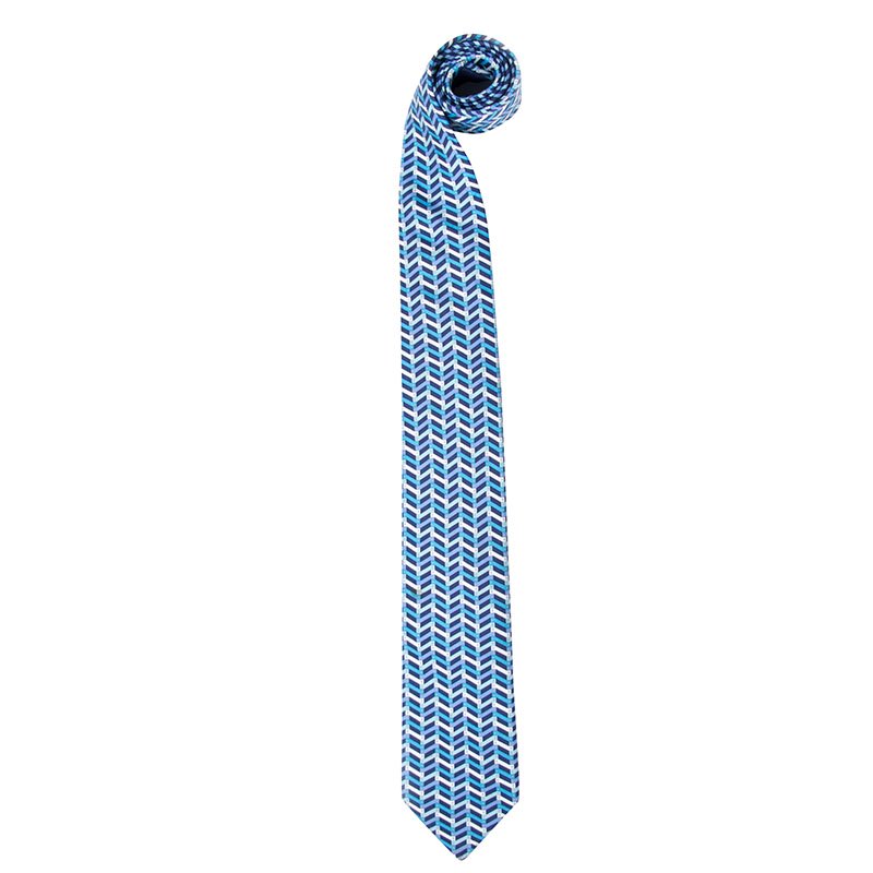 Pre Owned Hermes Blue Printed Silk Tie