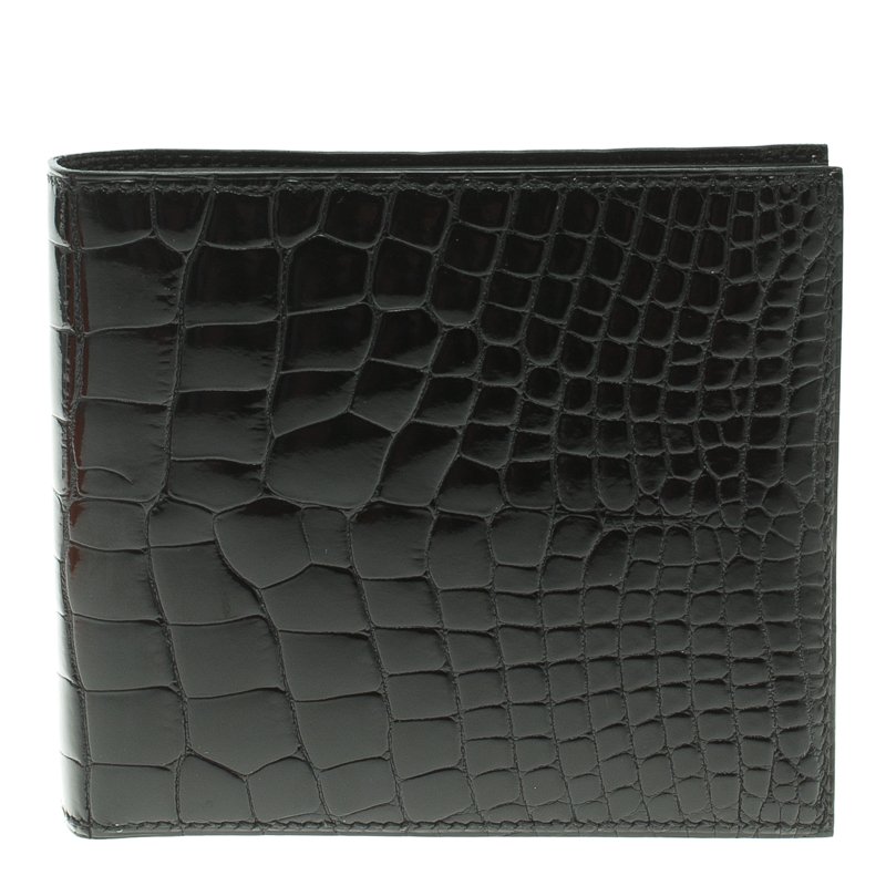 Hermes Black Alligator Bi Fold Wallet 