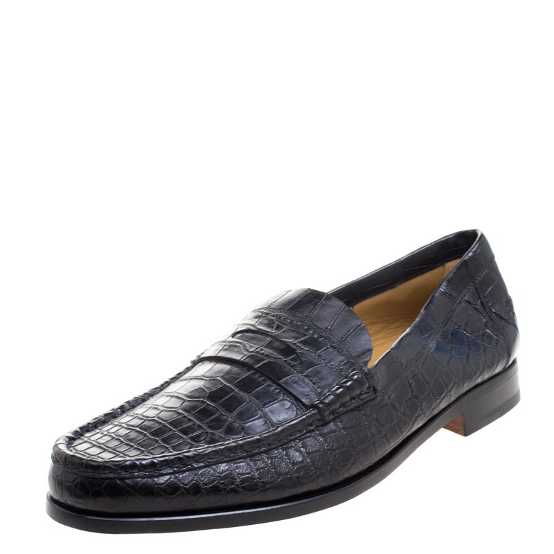 Hermes Black Alligator Leather Loafers 