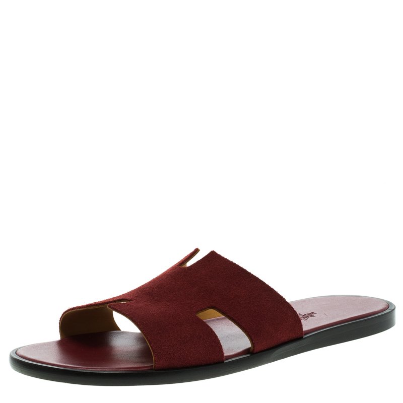 Hermes Maroon Suede Izmir Sandals Size 44