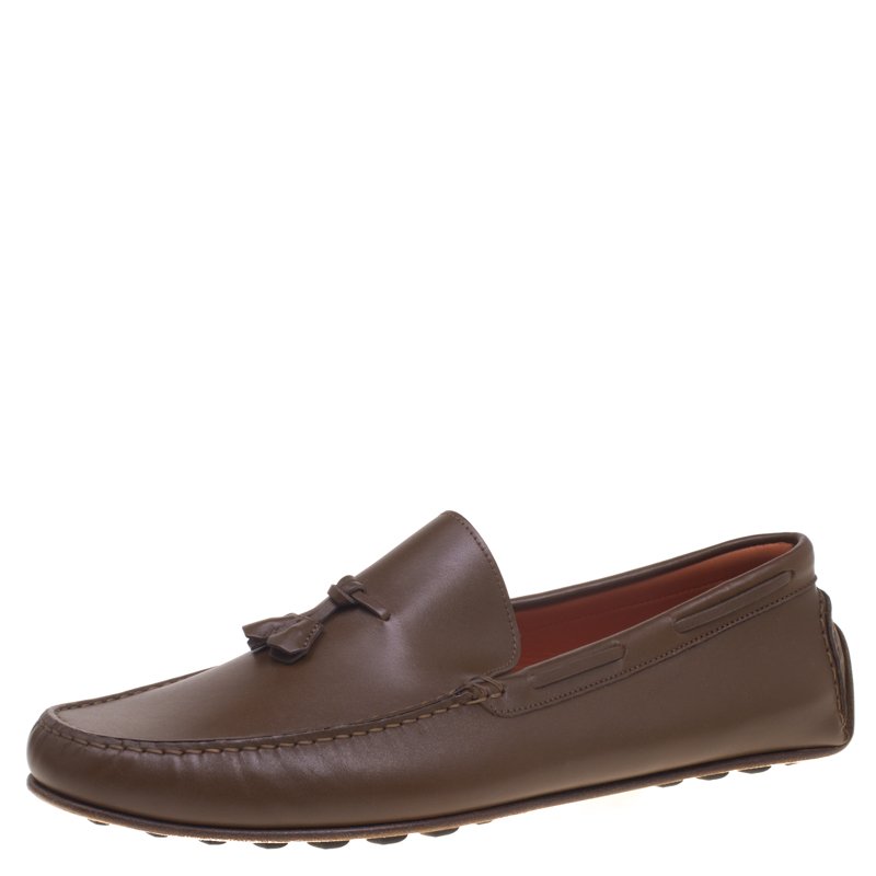 Hermes Brown Leather Leonard Tassel Moccasins Size 44
