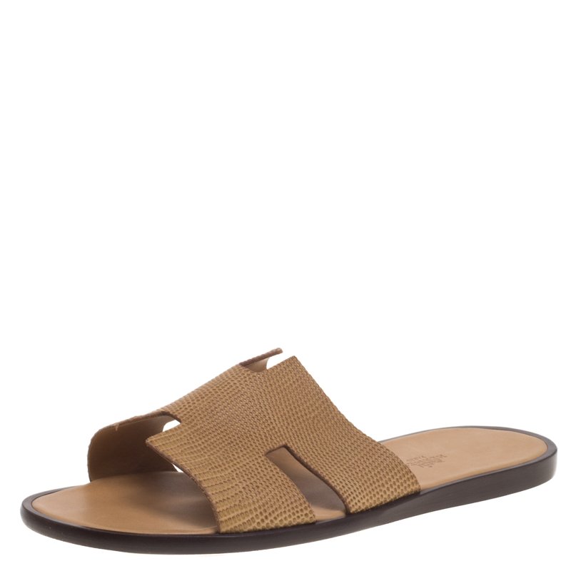 Hermes Honey Brown Lizard Izmir Sandals Size 44