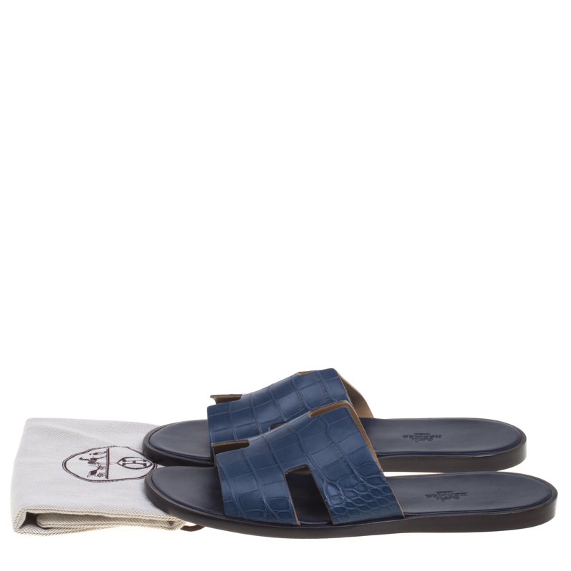 Hermes Niloticus Crocodile Izmir Sandals 42 Blue - Brandville