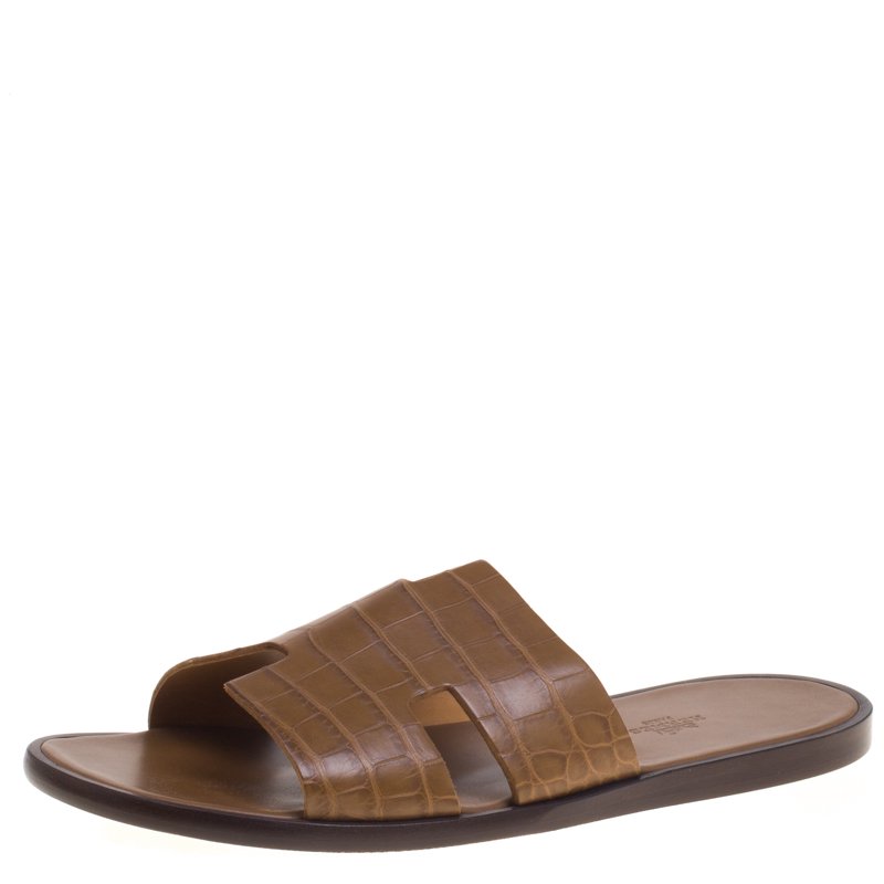 Hermes Light Brown Alligator Izmir Sandals Size 43.5