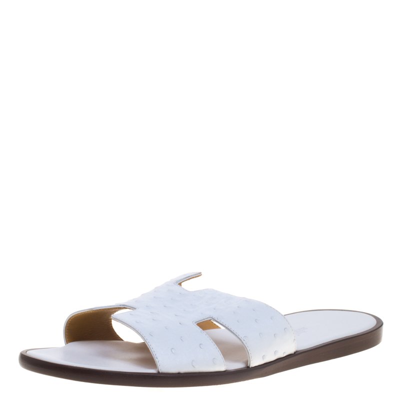 Hermes White Ostrich Izmir Sandals Size 44