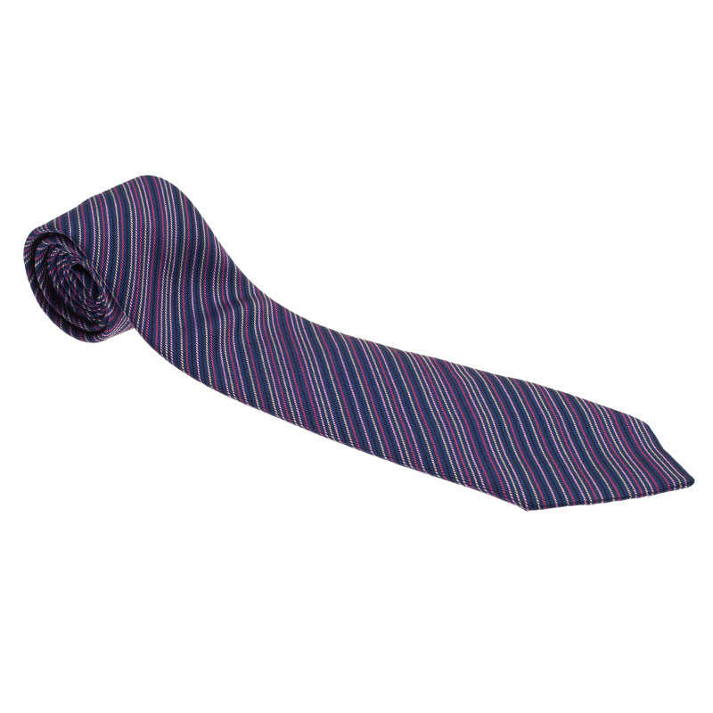 ربطة عنق هيرمس مخططة حرير أرجواني
