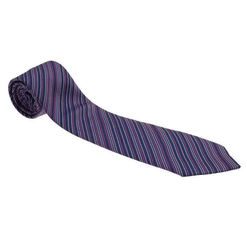 Hermes Purple Striped Silk Tie
