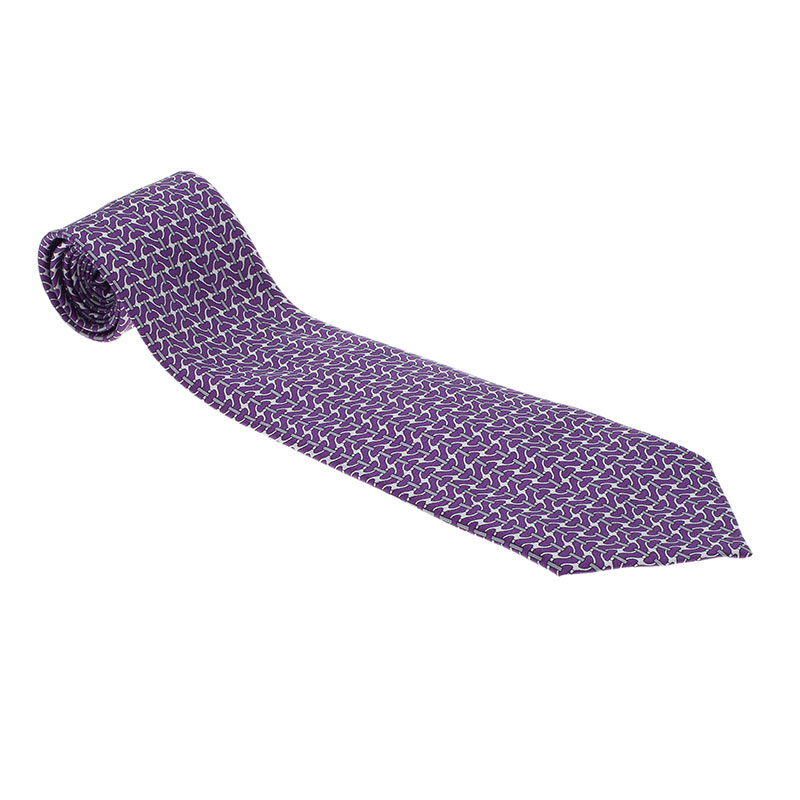 مملوكة مسبقًا Hermes Purple Printed Silk Tie