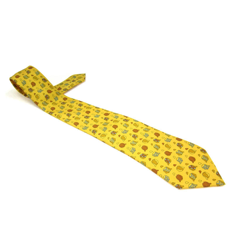 Hermes Yellow Jacket and Cap Print Silk Tie