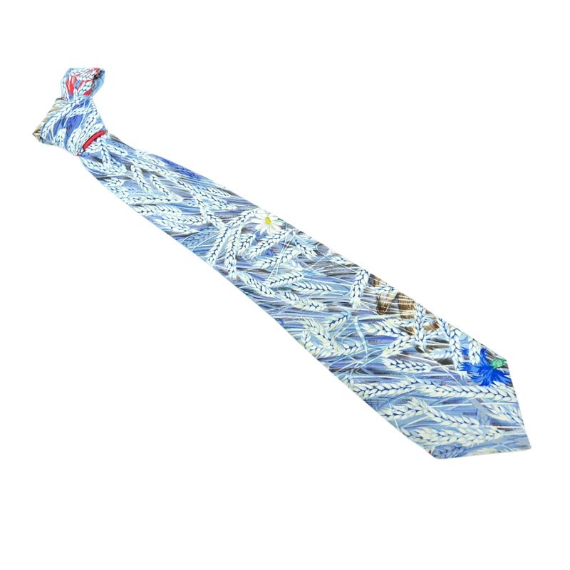 Pre Owned Hermes Blue Wheat Printed Silk Tie
