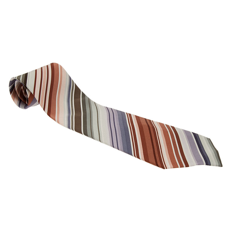 Pre Owned Hermes Mutlicolor Striped Silk Tie