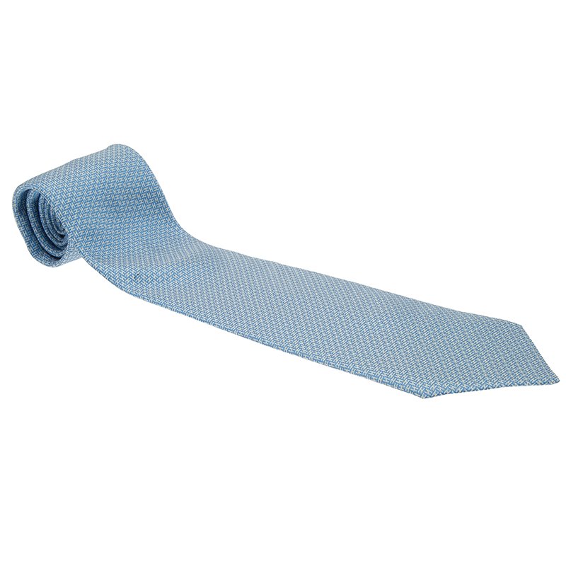 Pre Owned Hermes Blue Silk H Logo Tie 