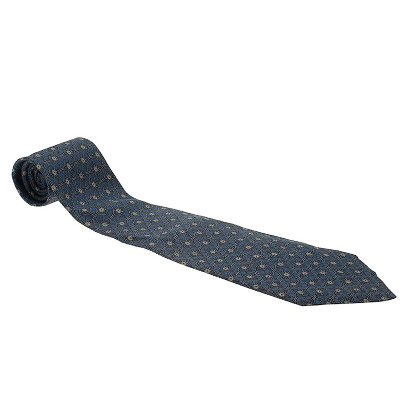 ربطة عنق هيرمس حرير أزرق مطبوع