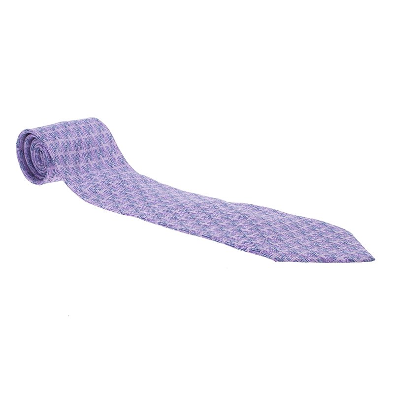 Pre Owned Hermes Purple H Logo Woven Silk Tie