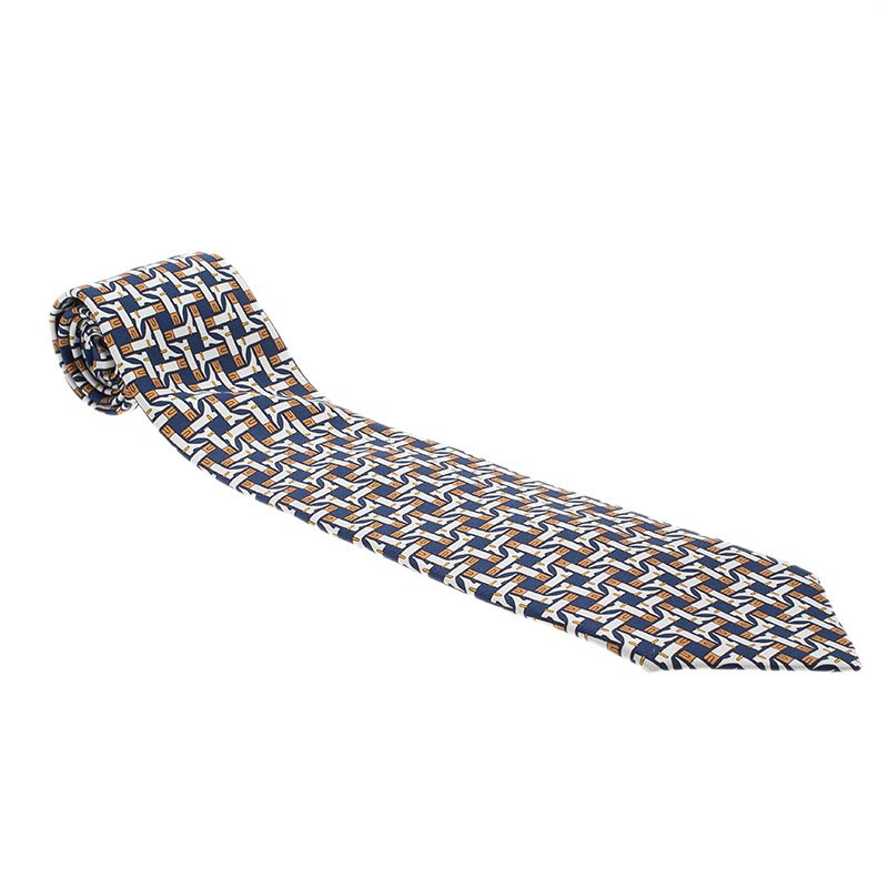 ربطة عنق ه�يرمس H بوتس حرير أزرق منقوش 