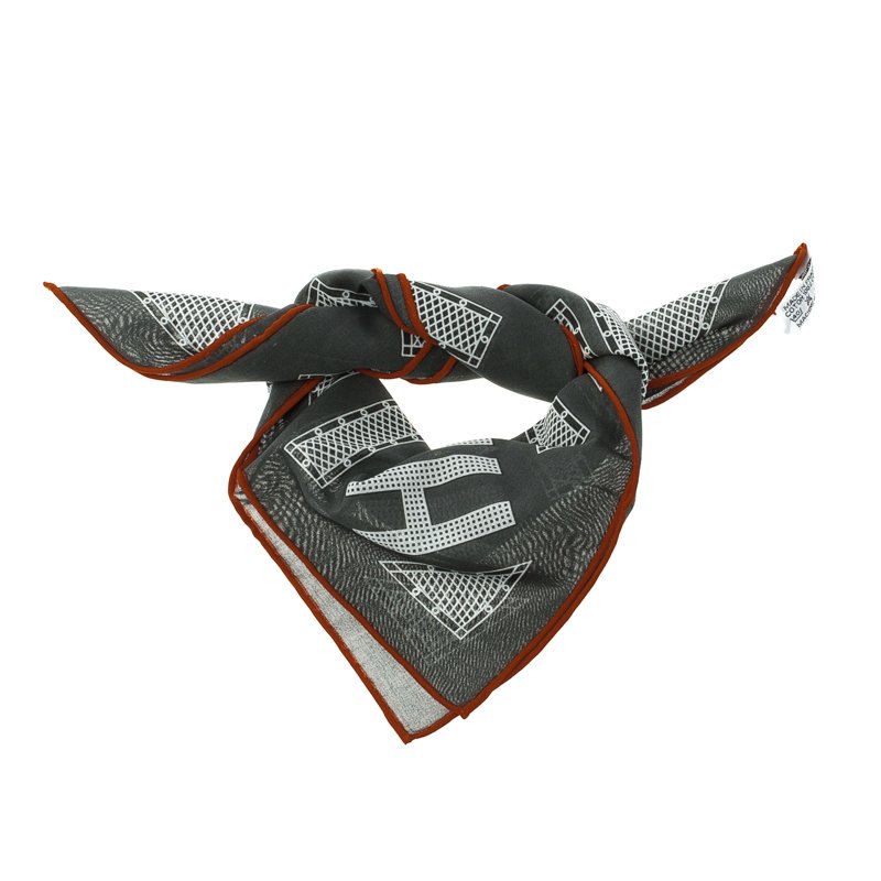 Pre Owned Hermes Sellier Grey Printed Cotton Hermes Sellier Pocket Square