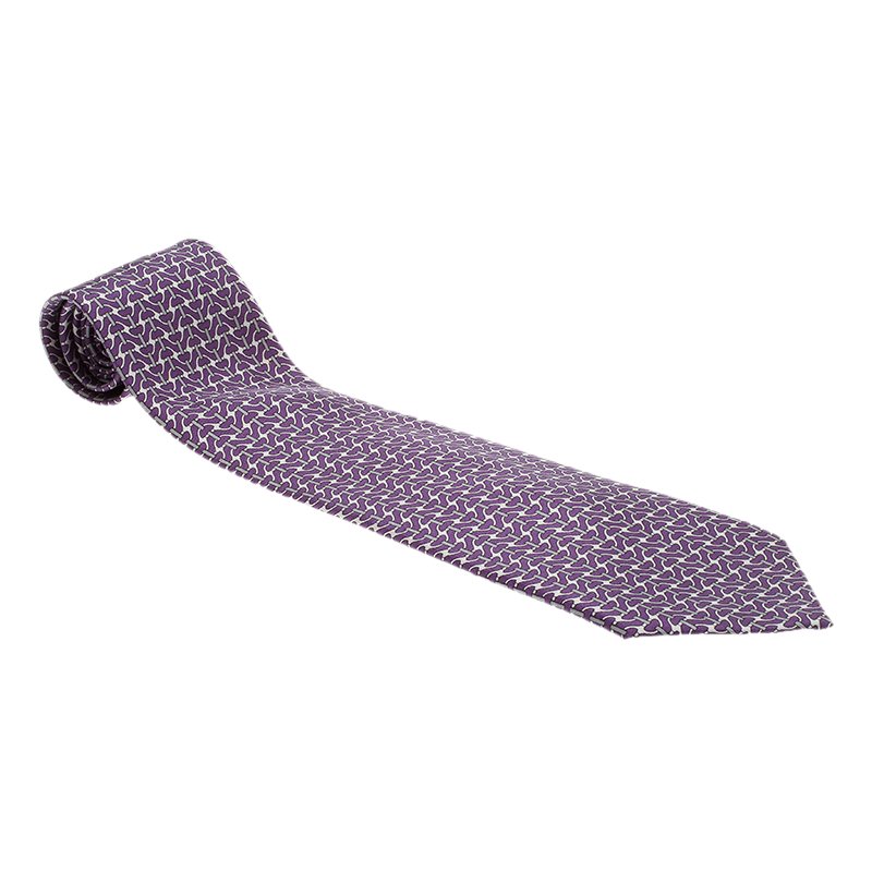 Pre Owned Hermes Purple Printed Tie