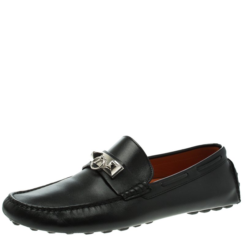 Hermes Black Leather Irving Moccasins Size 43.5 Hermes | The Luxury Closet