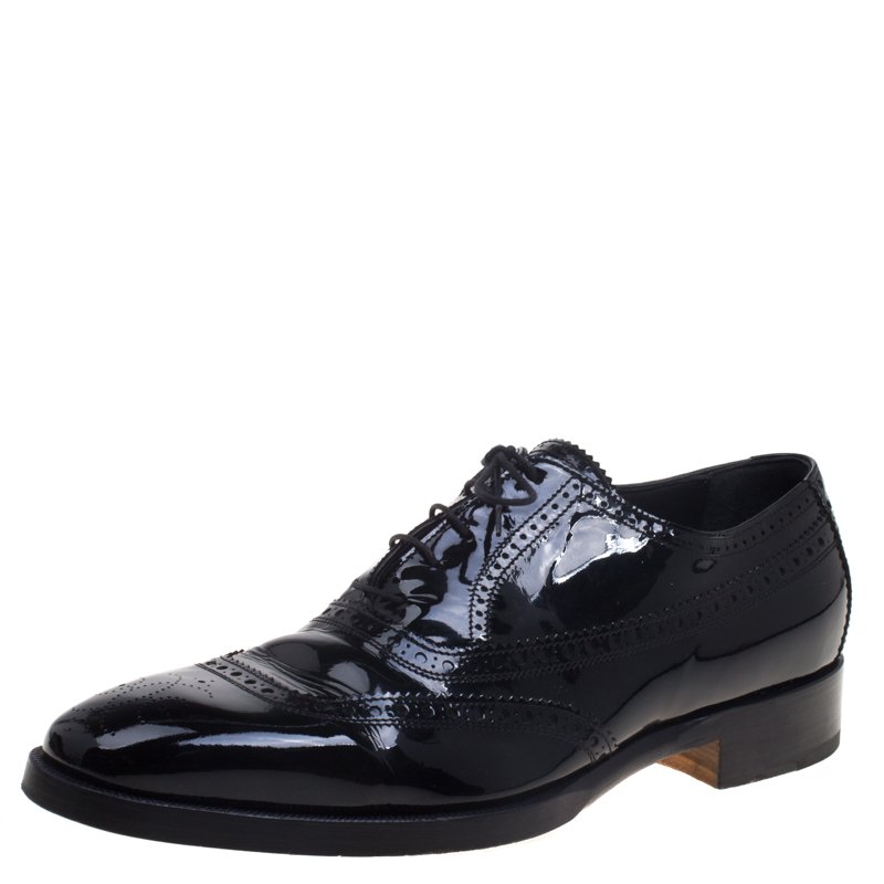 Hermes Black Patent Brogue Leather Lace Up Oxfords Size 43.5