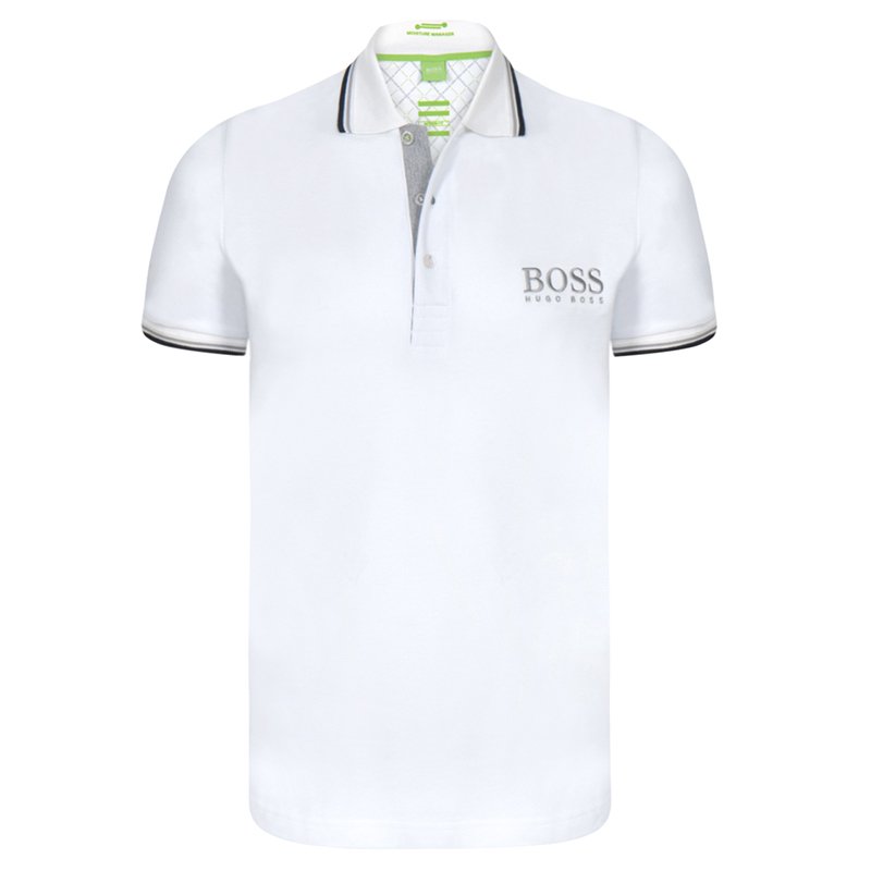 Boss by Hugo Boss White Contrast Stripe Cotton Logo Polo Shirt S