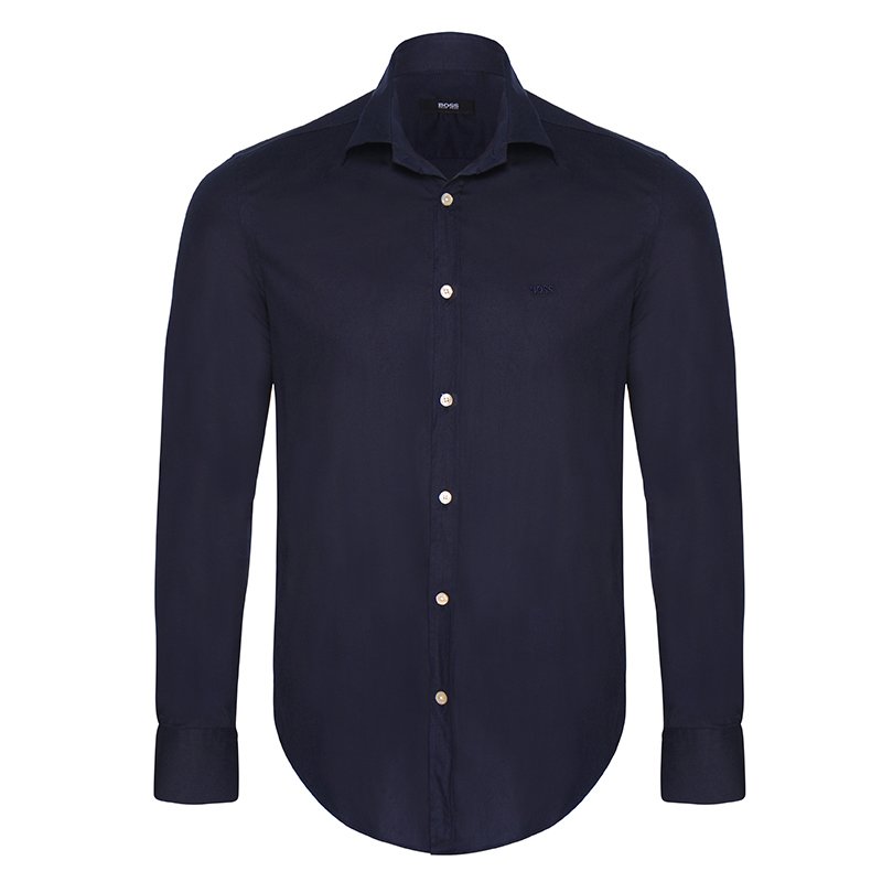 Pre Owned Boss by Hugo Boss Navy Blue Long Sleeve Shirt S