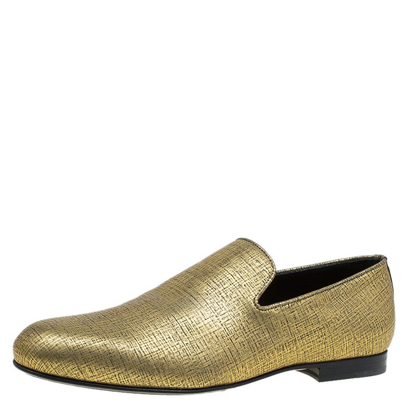 Pre Owned حذاء سليبرز جيمي تشو سلوان سموكنغ جلد ذهبي ميتاليك مقاس 43.5