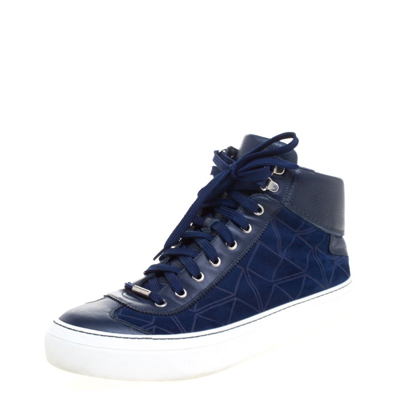 Jimmy Choo Marine Blue Suede and Leather Argyle High Top Sneakers Size 43
