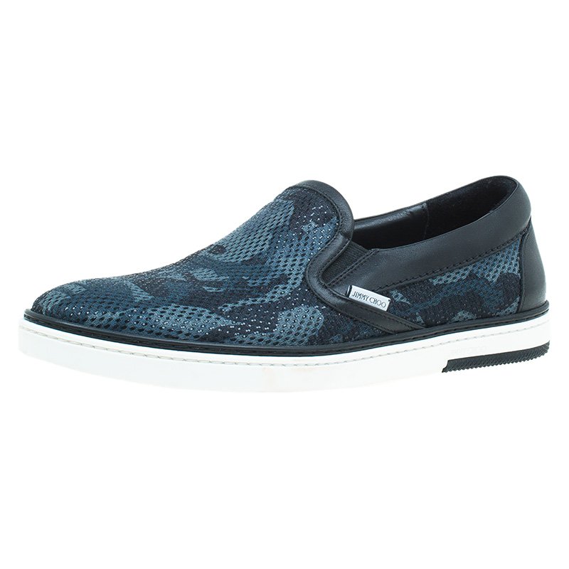 Jimmy Choo Grey Camouflage Glitter & Fabric Mix Grove Slip On Sneakers Size 42