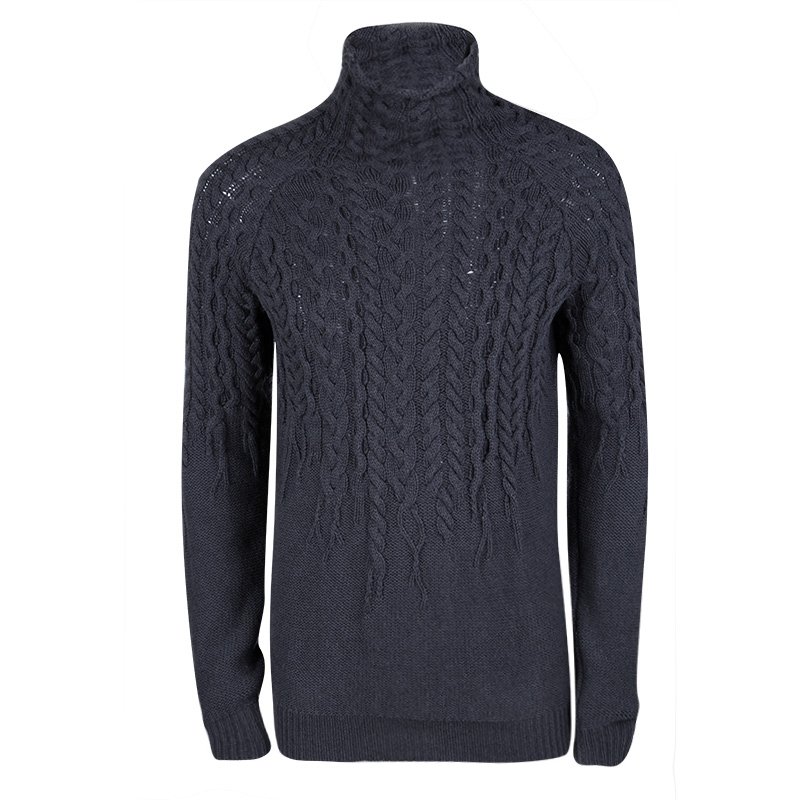 Just Cavalli Grey Wool Chunky Cable Knit Sweater M Just Cavalli | TLC