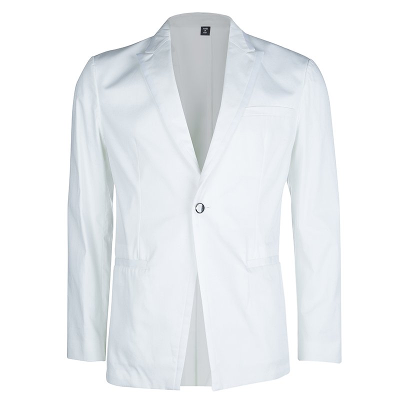 Pre Owned Just Cavalli White Cotton Tailored Notched Collar Blazer L
