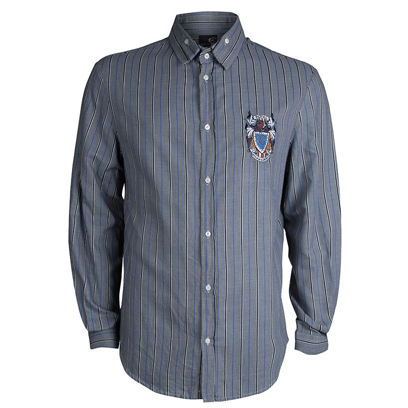 Pre Owned Just Cavalli Grey Striped Long Sleeve Button Front Shirt XXXL
