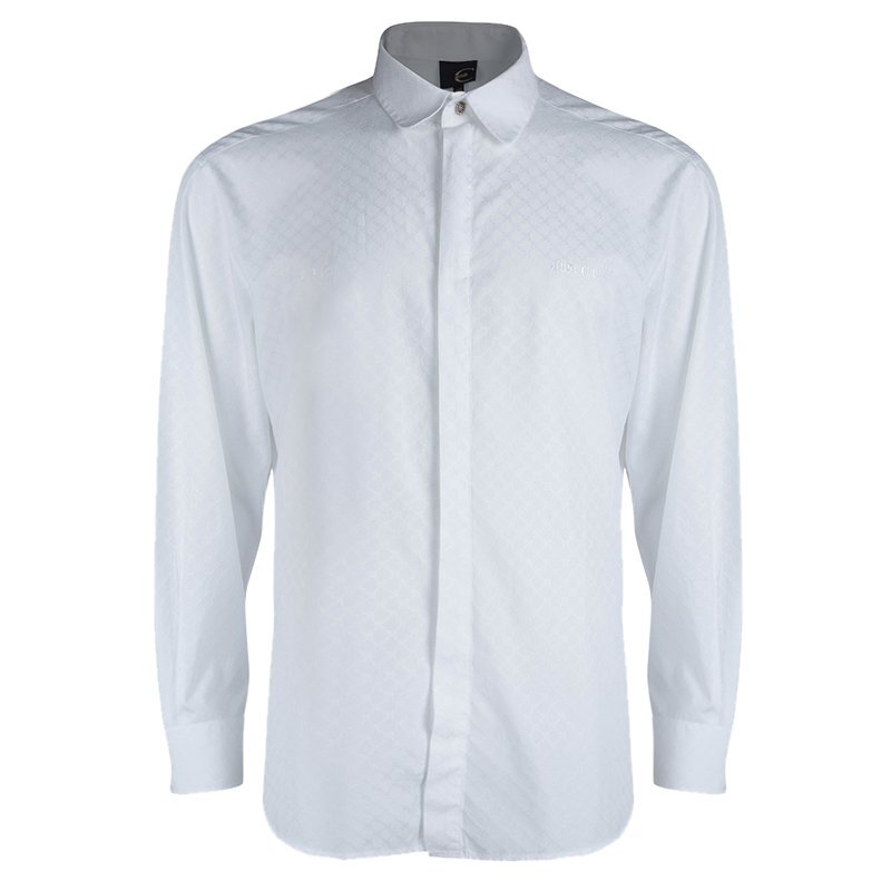 Pre Owned Just Cavalli White Cotton Jacquard Long Sleeve Button Front Shirt XXXL