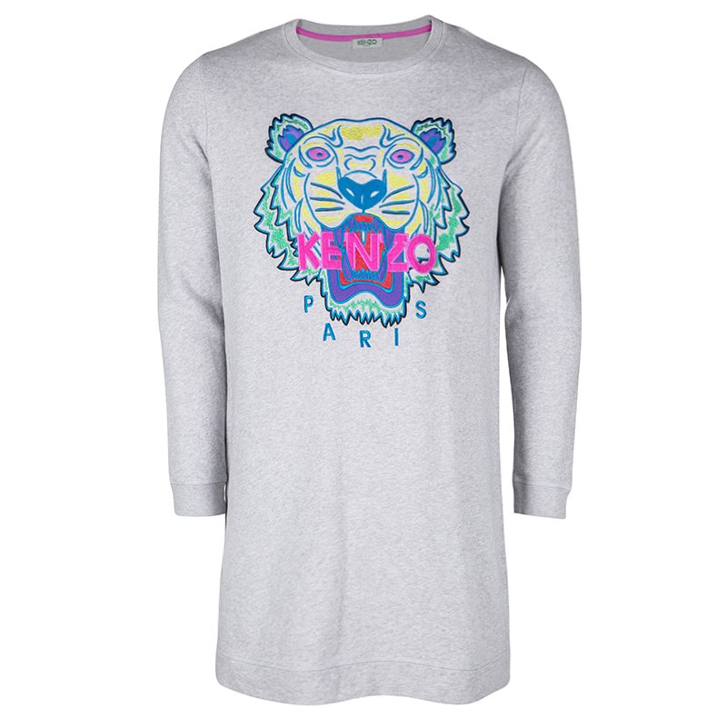 Pre Owned Kenzo Grey Tiger Embroidered Motif Sweatshirt XL